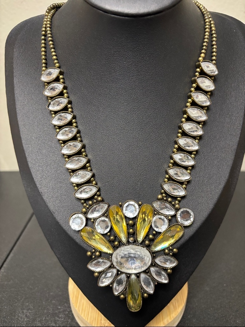 14th & Union Jeweled Statement Antique Gold Tome Necklace NWT